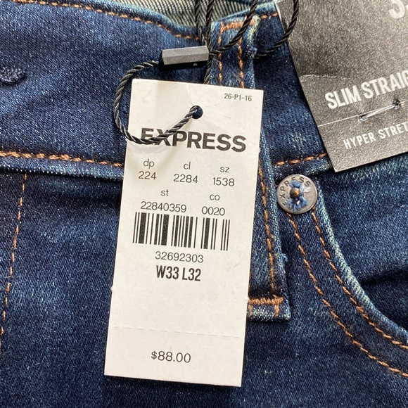 Express Men’s Dark Wash Slim Straight Hyper Stretch NWT - Picture 4 of 4